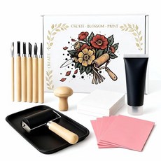 Lnncdsc 초보자 및 DIY 아티스트를 위한 Linocut 키트 - 조각 도구 브레이어 롤러가 있는 완벽한 블록 프린팅 스타터 세트 수제 스탬프 인사말 카드 선물 예술, Lnncdsc 초보자 및 DIY 아티스트를 위한 Lin