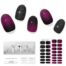 Adora Couture 반경화 젤 네일 스트립 30피스 살롱 품질 랩 블랙 글리터 퍼플 옴브레 UV 젤 스티커 L.A 나이트폴, Adora Couture 반경화 젤 네일 스트립 30피