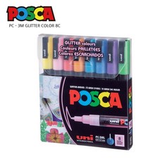 유니 포스카 매우 얇은 글씨용 PC-1M, 3M Glitter 8색세트, 1개