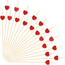 100개 레드 하트 칵테일 생일 결혼식 발렌타인 데이 장식 파티 용품으로 4.7인치 롱 과일 스틱 푸드 이쑤시개 샌드위치 애피타이저 샤르쿠테리 꼬치 대나무 나무로 만든 수제 케이크, Red Heart