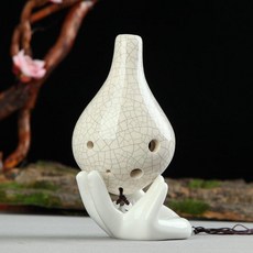 陶瓷陶笛 中音C調 6孔 學校教學初學兒童成人樂器, 教學款短嘴 白裂紋 袋子+繩子+教材+視,6孔中音C調 AC調
