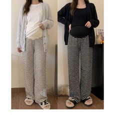 디한스 임산부 허리밴딩 봄 여름 캐주얼 바지 줄무늬 편안한 와이드팬츠