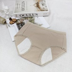 HanVo 莫蘭迪直紋純棉生理褲系列 獨立包裝 吸濕排汗透氣親膚柔軟中高腰內褲 女內褲, 柔膚色,L