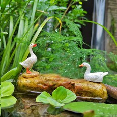 魚池假山造景釣魚翁老頭鴨子吸水石盆景魚缸裝飾擺件，2022新款水族箱裝飾配件，古法養魚必備, 1個, 迷你鴨群（站1臥1）
