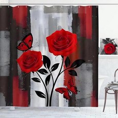 로맨틱 레드 로즈 플로럴 샤워 커튼 레트로 우드 보드 꽃 식물 잎 나비 농가 전원 주택 욕실 장식 후크, 4. 1869SZ / B. 118x70inch-3...