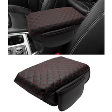 포드 익스플로러 2026 2025 2020-2024용 센터 콘솔 커버 액세서리 3cm(1.2인치) 두께의 팔걸이 커버 가죽 팔걸이 박스 뚜껑 보호 쿠션 패드 사이드 포켓이 있는, 레드 스티치