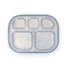 웰메이드 올스텐 식판 시리즈, 밀폐 뚜껑 포함, 5구 어린이집 휴대 밀폐 식판 B타입 블루, 1개, 실버