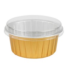 수플레컵 에그타르트 알루미늄 용기 원형 125ml 골드 돔뚜껑포함 머핀컵 크림브륄레용기, 1세트, 100개