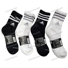 아디다스 성인 장목 양말 5족 세트 중목 스포츠 쿠션 양말 미들 삭스, 화이트 블랙 5족, 1개
