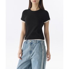 매장정품 무신사 스탠다드 MUSINSA STANDARD WOMAN 우먼즈 레이어드 헴 슬림 티셔츠 [블랙화이트] MWETS4Z05-67 774999