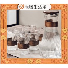 暖暖生活鋪台灣現貨高硼矽玻璃涼水壺 - 新款豎紋透明大容量耐熱冷水壺, 1個, 雅韻壺1.5l+束腰杯6隻