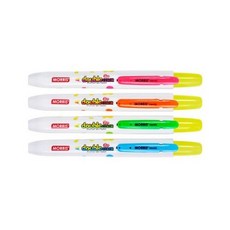 모리스 노크식 더블 형광펜 문구용품 듀얼팁 두가지펜촉 더블칼라 노크식 똑딱이, yellow+pink