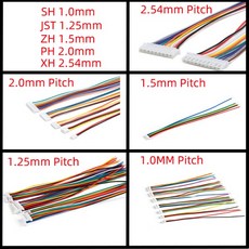 10PCS SH/JST/ZH/PH/XH 암 플러그 커넥터 (와이어 2PIN/3/4/5/6/7/10P 포함), 01 2P, 02 10cm, 04 JST 1.25MM