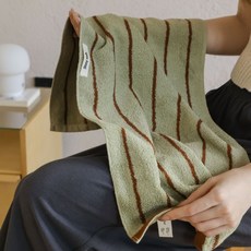 Stay Soft 精梳棉條紋毛巾, 苔綠咖色,毛巾｜34x75cm, 1個