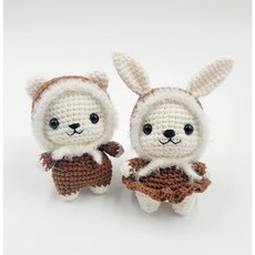 코바늘 인형 만들기 DIY 키트 토끼 곰돌이 뜨개 키링 만들기 세트 뜨개질 재료 패키지, 1개, 브라운