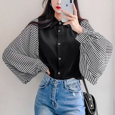 nababa NB556 女款條紋拼色襯衫