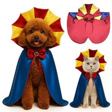 나비 넥타이가 있는 할로윈 강아지 케이프 코스튬 개 뱀파이어 악마 망토 소형 중형 대형견 고양이용 (버건디 폴카 도트 SM) 198704, 블루+옐로우