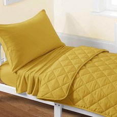 FLXXIE 유아용 침구 세트 - 4피스 극세사 아기 침대 시트 세트 아기 침대 침구 세트에는 퀼트 이불 플랫 탑 시트 매트리스 커버 남아 및 여아용 봉투 베개 커버, Toddler, 옐로우