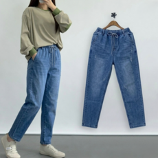 사라7351 빈티지 워싱 밴딩 스판 청바지 배기핏 데님팬츠 9부