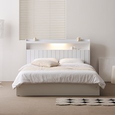 프린홈 멜로디 LED 일반 서랍 침대프레임 SS/Q (매트제외), 화이트