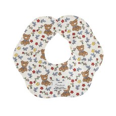 Memehouse 韓風六層棉紗布花瓣360度圍兜, 韓系口水巾玩偶熊, 1個, 米白