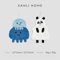 동물 캐릭터 주방수건 고리 주방타올 걸이형 핸드타올, 1개, 블루슬림샤크+빅화이트플러피