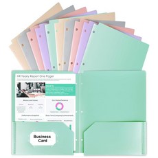HABGP 3홀 포켓 폴더 파스텔 컬러 튼튼한 플라스틱 포켓 폴더 10개 링 바인더 3개 3홀 펀치 문서 학교 용품 사무실 비즈니스용 바인더, 2 set (10 pcs)