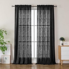 Simplebrand Banbu 인조 리넨 텍스처 시어 커튼 50x96 S2 블랙