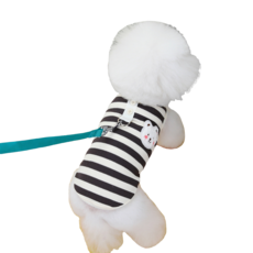 개인싸 강아지옷 곰돌이 와펜 스트라이프 민소매 티셔츠 하네스옷, 블랙, 1개