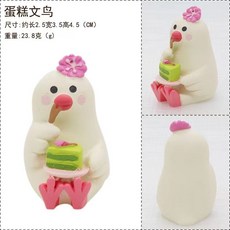 decole 清酒櫻花茶會 樹脂擺件 桌面禮品, 1個, 文鳥吃蛋糕