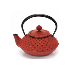 哈日媽咪的愛敗日記 日本製 南部鐵器 3型平鑄鐵急須 茶壺造型，日式茶道工藝，品味生活，提升質感, 2 紅黑, 約0.35L