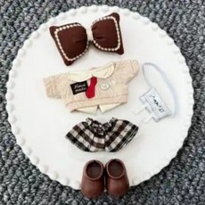 팝마트 크라이베이비 휴가 일기 시리즈 리본 헤어피스 캠퍼스 3피스 세트 신발 인형옷 인형 불포함, 브라운 리본 헤어피스+캠퍼스 3피스 세트+신발 세트-, 인형 제외