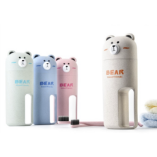 곰돌이양치컵 여행용 휴대용 칫솔통, 1+1(그린+그린), 1세트