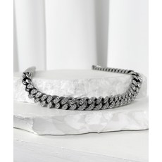 BLESSED BULLET ss-아이스 블록 클레식 체인 목걸이_실버/블랙