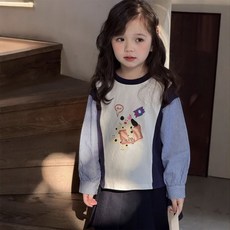 童裝 女童條紋拼接長袖上衣 春季新款洋氣兒童上衣