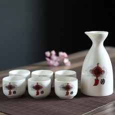 사케잔 세트 간바레오또상 도쿠리 4컵 잔 사케 컬러행운고양이 개 술병개, F. 매듭냄비 6컵