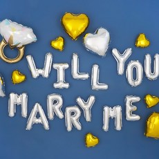파티팡 프로포즈 장식세트 [다이아몬드 Will You Marry Me 실버] 손펌프증정 장식방법동봉 파티용품 파티풍선 프로포즈 웨딩 기념일, 1개