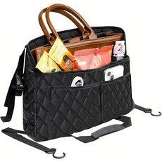 선라이트엑스 차량용 넷 포켓 핸드백 홀더 지갑 가죽 시트 백 오거나이저 메시 대용량 가방 두 좌석 사이, Upgraded Black B