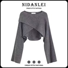 여성 세미 크롭 라인 니트티 절개