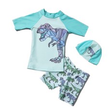 新款超值三件組泳衣 韩版可爱男童分体泳装 附泳帽