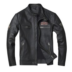 할리데이비슨 라이딩 가죽자켓 오토바이 바이크 빈티지 소가죽 남성용 자수 코트, 블랙 탑그레인 하드 레더 브라운