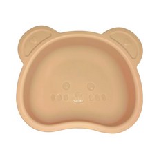 寶寶專用食品級硅膠餐盤小熊卡通寶寶輔食餐具嬰兒防打翻餐盤, 1個, 如圖, 咖啡色