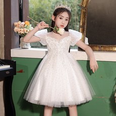 兒童禮服公主裙小女孩白色花童婚紗高端女童鋼琴演奏主持人演出服