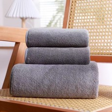 加厚浴巾毛巾套裝三件組：純棉柔軟吸水不掉毛家用組合, 1個, 一條浴巾,灰色
