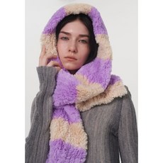 韓系軟乎乎條紋雙色毛絨圍巾女冬季新款保暖加厚百搭可愛針織圍巾圍脖長圍巾