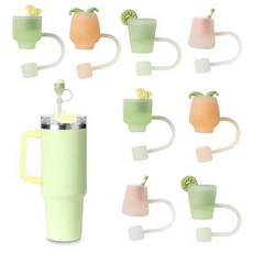 COOK WITH COLOR 텀블러용 빨대 커버 빨대 토퍼 8개 - 8mm 빨대를 위한 다양한 모양의 귀엽고 재사용 가능한 캡 고양이, 레모네이드