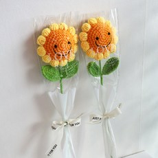 (당일발송) 이지유 뜨개 꽃 DIY 포장세트 시들지않는 카네이션 장미 어버이날 스승의날 성년의날 로즈데이 프로포즈 선물, 2개, 옐로우 스마일 해바라기