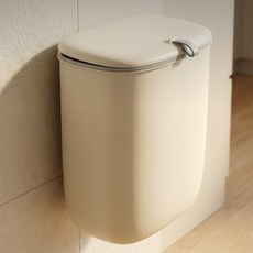 리브노드 프리미엄 주방용 걸이식 쓰레기통 9L 슬림 틈새용 악취 차단 뚜껑 휴지통, 베이지