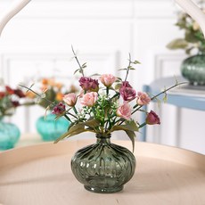 장미 조화 화병 챠밍로즈 글라스 set 20cm 4컬러 인테리어 꽃 테이블 장식 소품 꾸미기, 오렌지, 1개