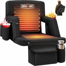 오버몬트 2PCS 온열 경기장 시트등 지지대 포함 - 3가지 열 레벨 듀얼 존 독립 컨트롤 6포지션 리클라이너 와이드 쿠션 후크 포켓 스포츠 캠핑 콘서트용 블리처 의자, 1pc